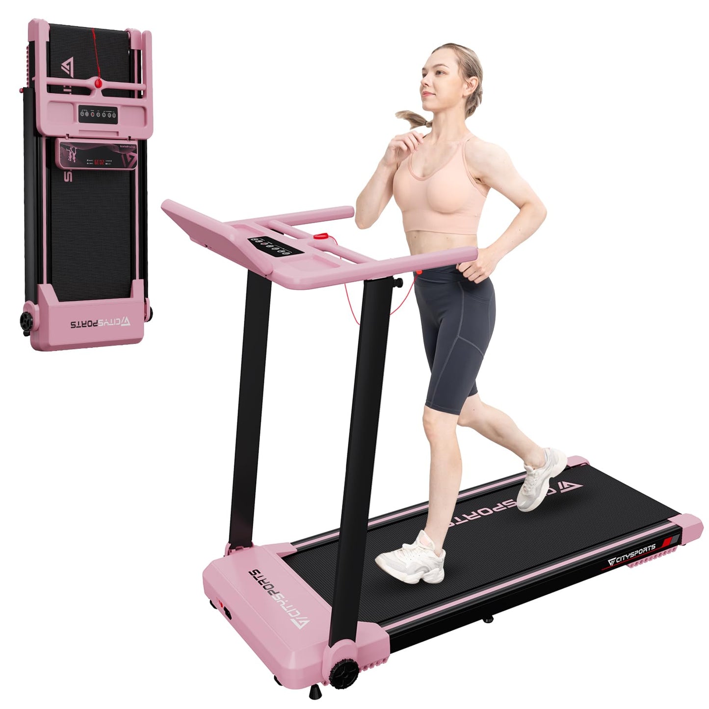 CITYSPORTS Electric Treadmill, Folding Treadmill for Home up to 12 km/h, with LED Display, App and 360° Tablet Holder, Compact Walking Pad for Home and Office