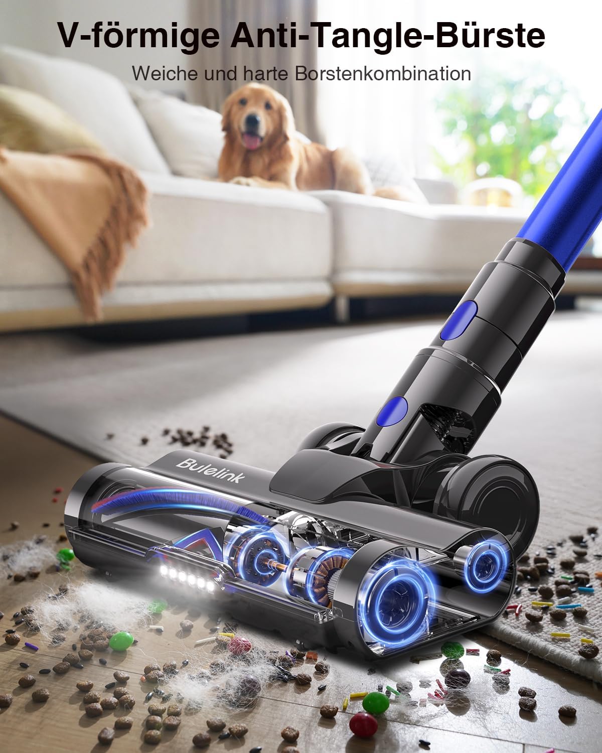 Battery Vacuum Cleaner 45000 Pa/550 W/65 Min, 1.6 L Wireless Vacuum Cleaner with Display, Anti-Tangle Brush, Self-Standing, Wall Charging Station, 8-Layer Filtration, Ultra Quiet, for Pet Hair/Carpets