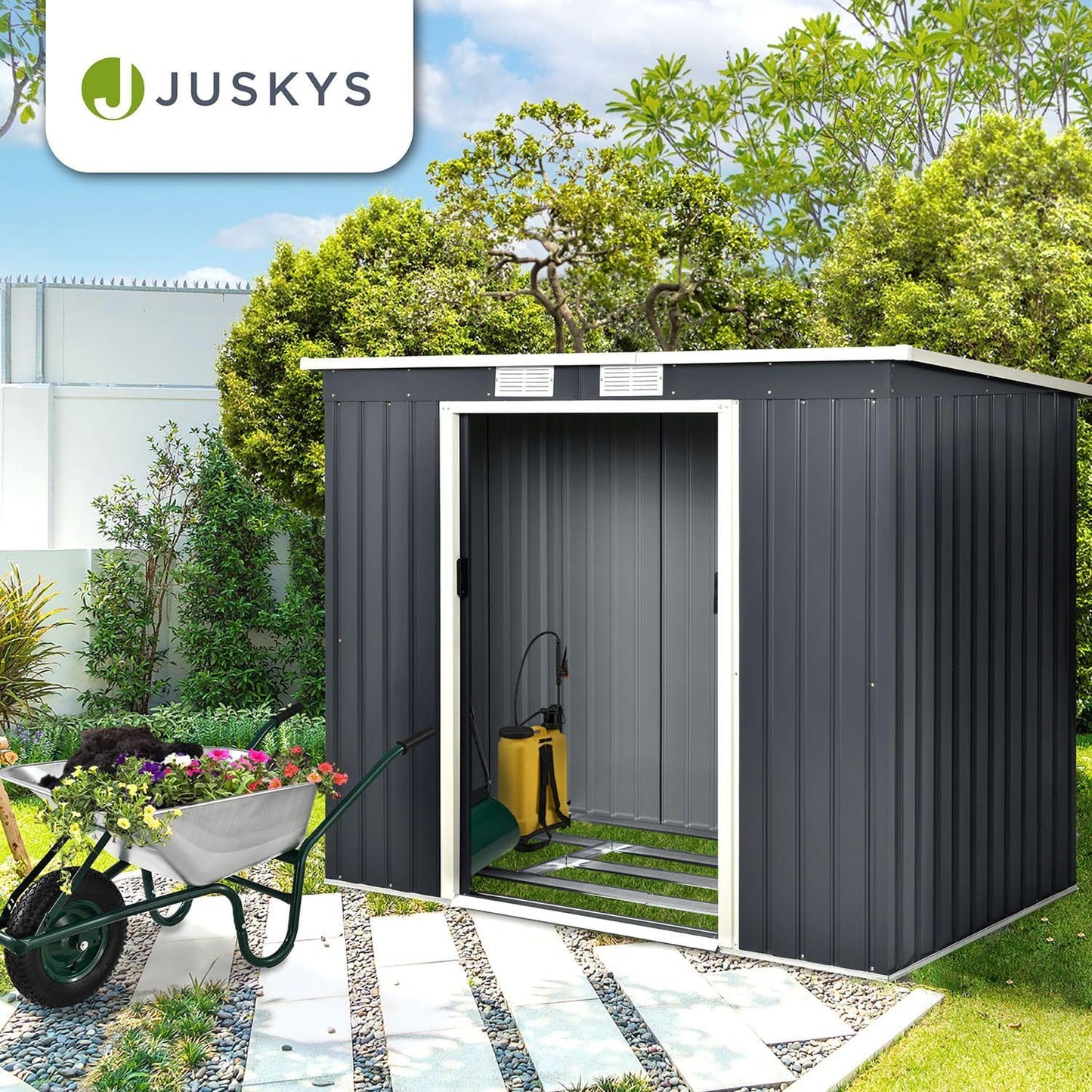 Juskys Metal Tool Shed in Anthracite and 4 Sizes Available, m