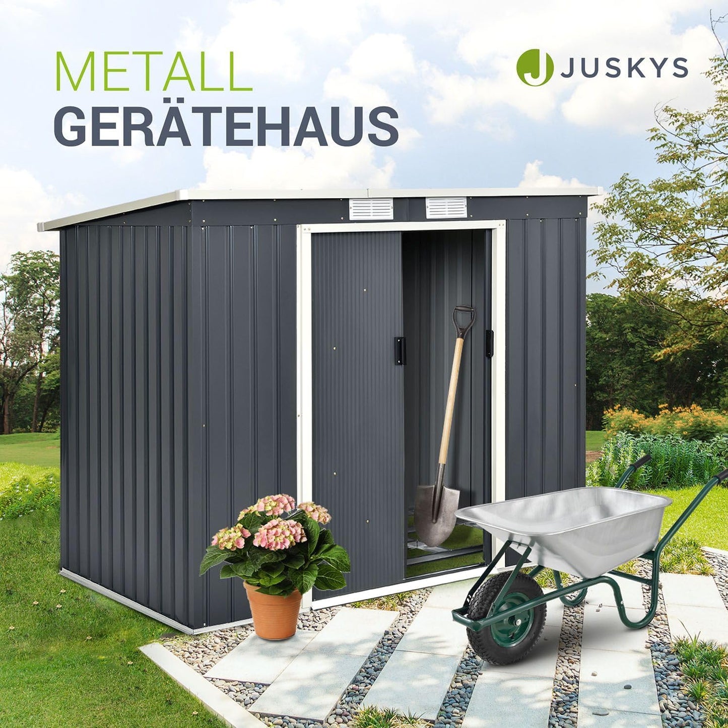 Juskys Metal Tool Shed in Anthracite and 4 Sizes Available, m