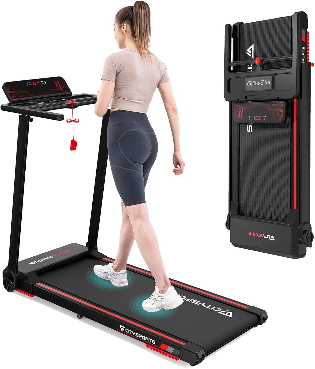 CITYSPORTS Electric Treadmill, Folding Treadmill for Home up to 12 km/h, with LED Display, App and 360° Tablet Holder, Compact Walking Pad for Home and Office