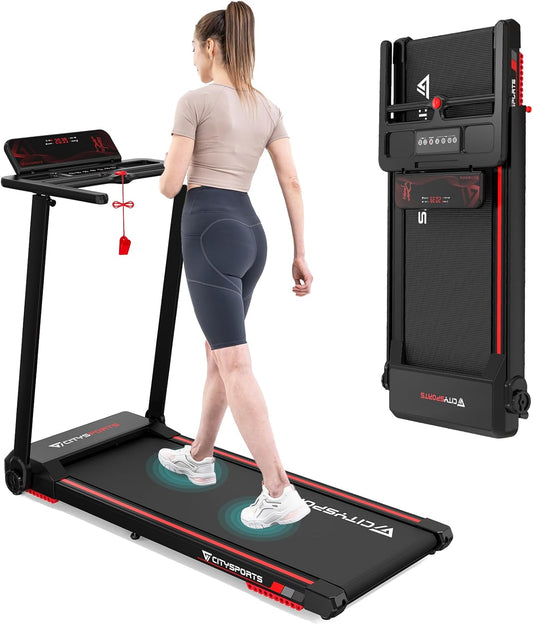 CITYSPORTS Electric Treadmill, Folding Treadmill for Home up to 12 km/h, with LED Display, App and 360° Tablet Holder, Compact Walking Pad for Home and Office