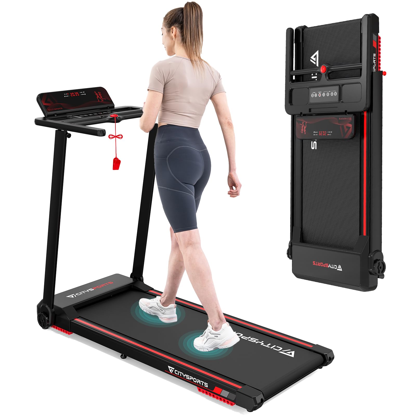 CITYSPORTS Electric Treadmill, Folding Treadmill for Home up to 12 km/h, with LED Display, App and 360° Tablet Holder, Compact Walking Pad for Home and Office