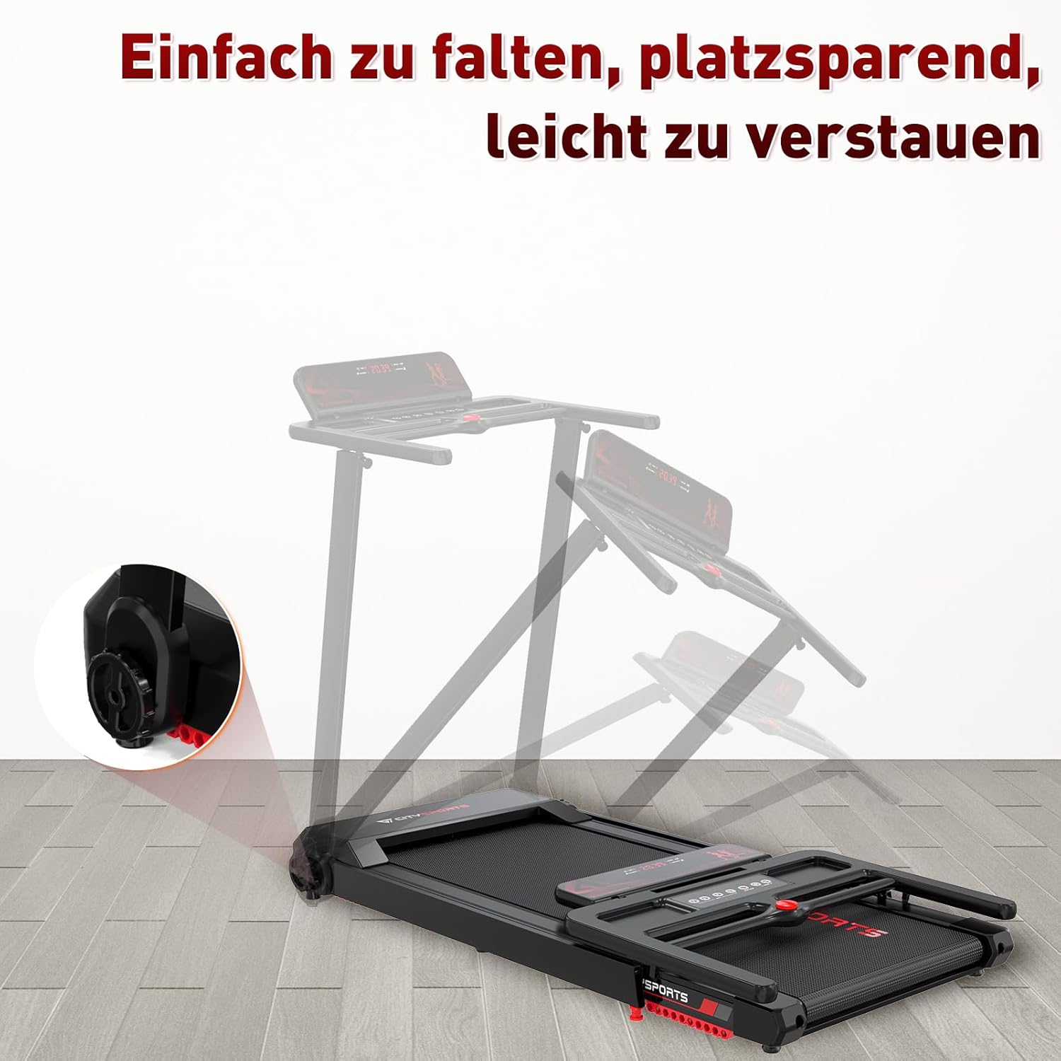 CITYSPORTS Electric Treadmill, Folding Treadmill for Home up to 12 km/h, with LED Display, App and 360° Tablet Holder, Compact Walking Pad for Home and Office