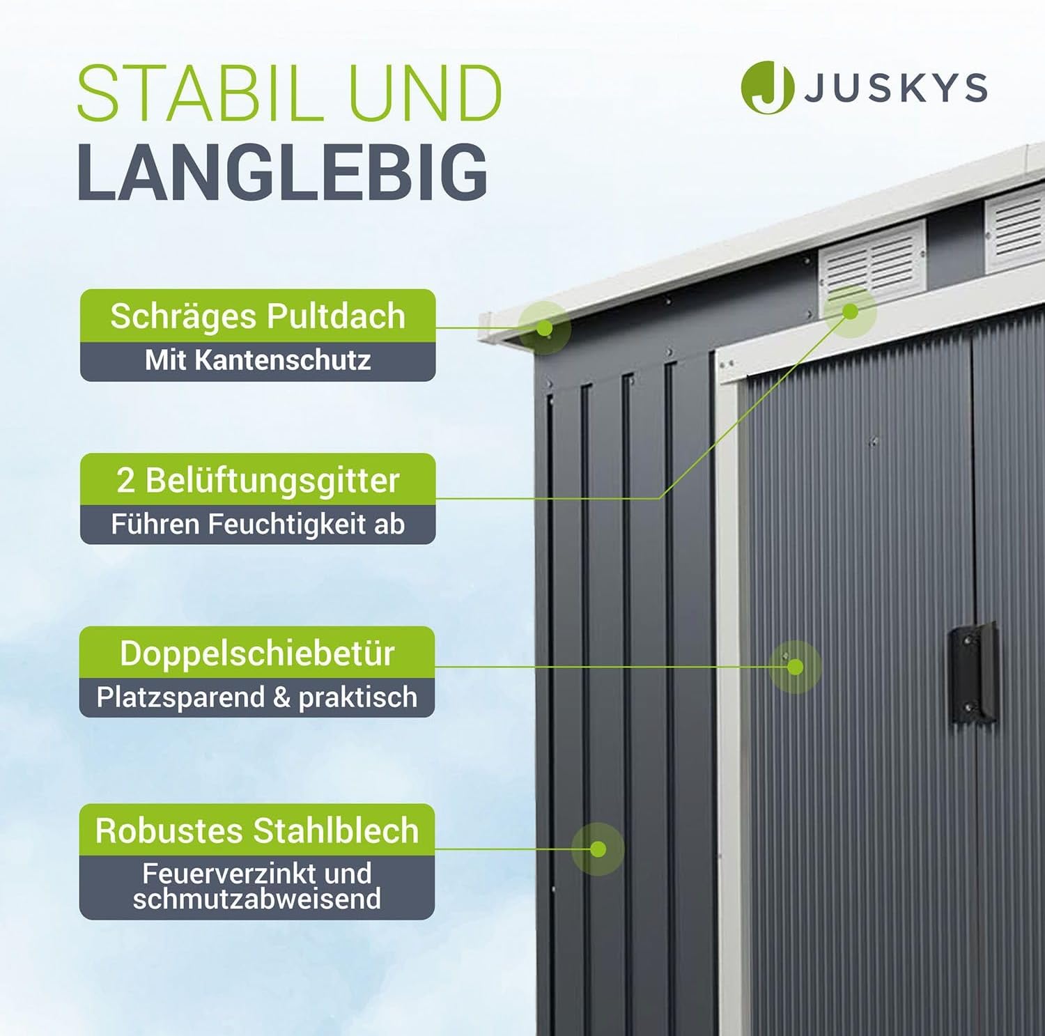 Juskys Metal Tool Shed in Anthracite and 4 Sizes Available, m