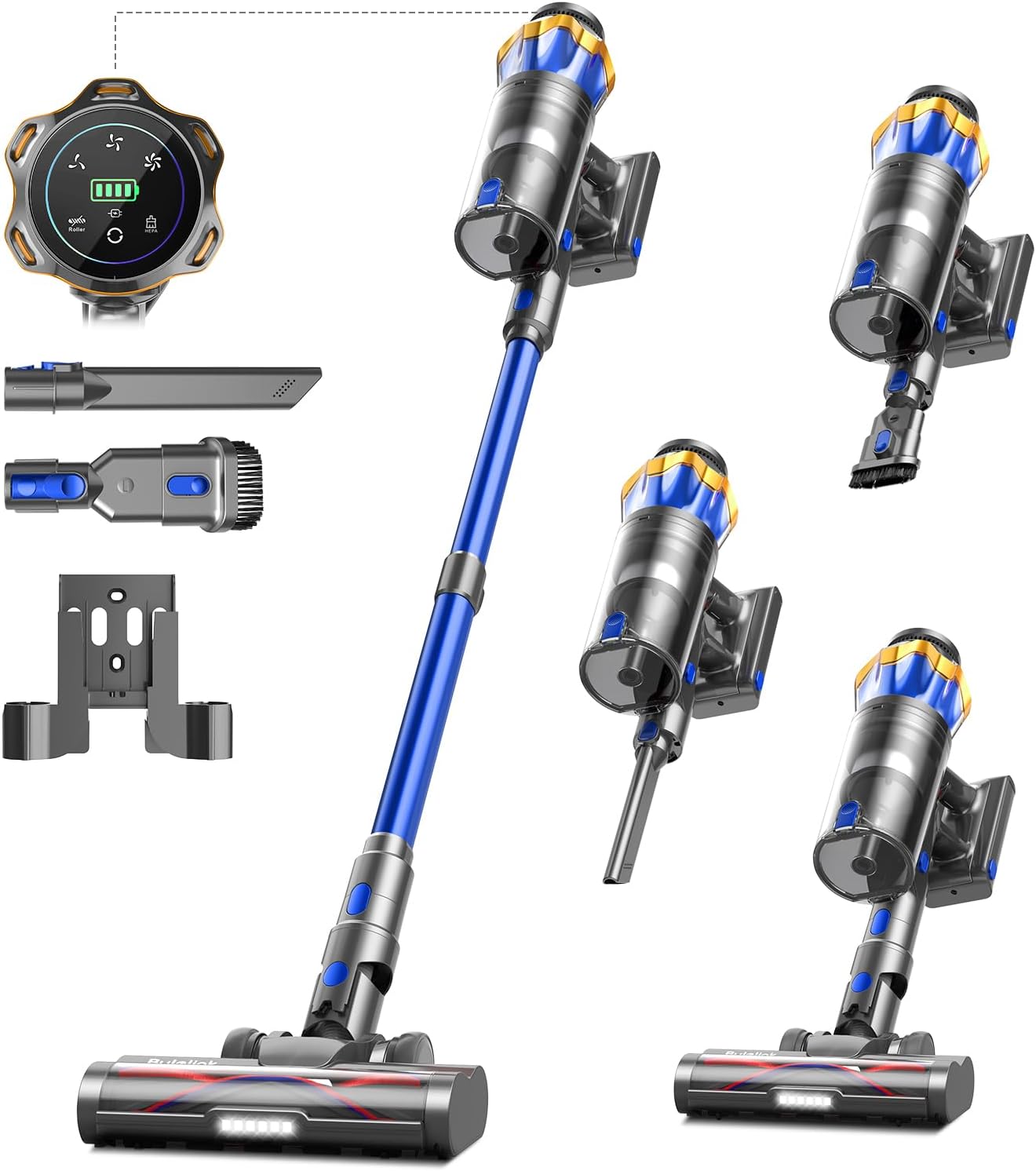 Battery Vacuum Cleaner 45000 Pa/550 W/65 Min, 1.6 L Wireless Vacuum Cleaner with Display, Anti-Tangle Brush, Self-Standing, Wall Charging Station, 8-Layer Filtration, Ultra Quiet, for Pet Hair/Carpets