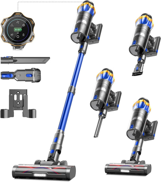 Battery Vacuum Cleaner 45000 Pa/550 W/65 Min, 1.6 L Wireless Vacuum Cleaner with Display, Anti-Tangle Brush, Self-Standing, Wall Charging Station, 8-Layer Filtration, Ultra Quiet, for Pet Hair/Carpets