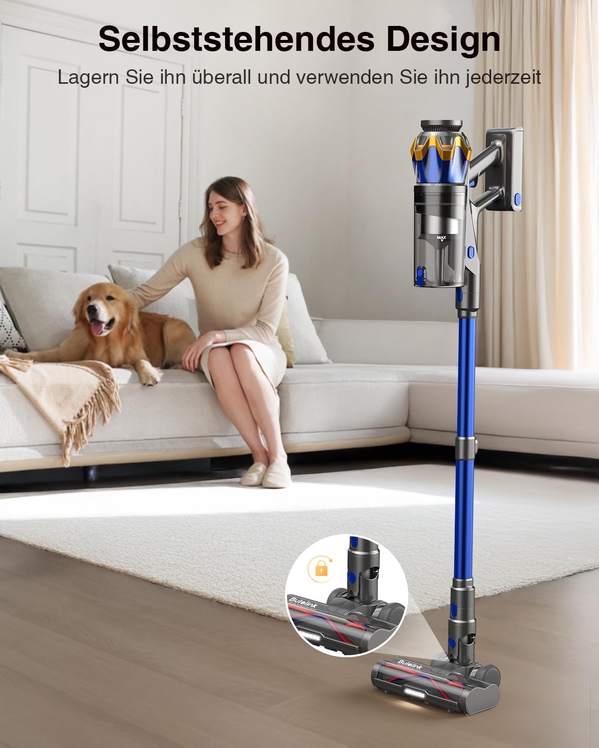 Battery Vacuum Cleaner 45000 Pa/550 W/65 Min, 1.6 L Wireless Vacuum Cleaner with Display, Anti-Tangle Brush, Self-Standing, Wall Charging Station, 8-Layer Filtration, Ultra Quiet, for Pet Hair/Carpets
