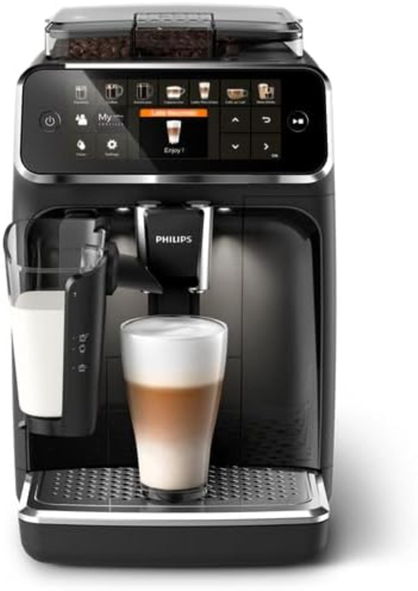 Philips Series 5400 Fully Automatic Coffee Machine - LatteGo Milk System, 12 Coffee Specialities, Intuitive Display, 4 User Profiles, Chrome (EP5447/90)