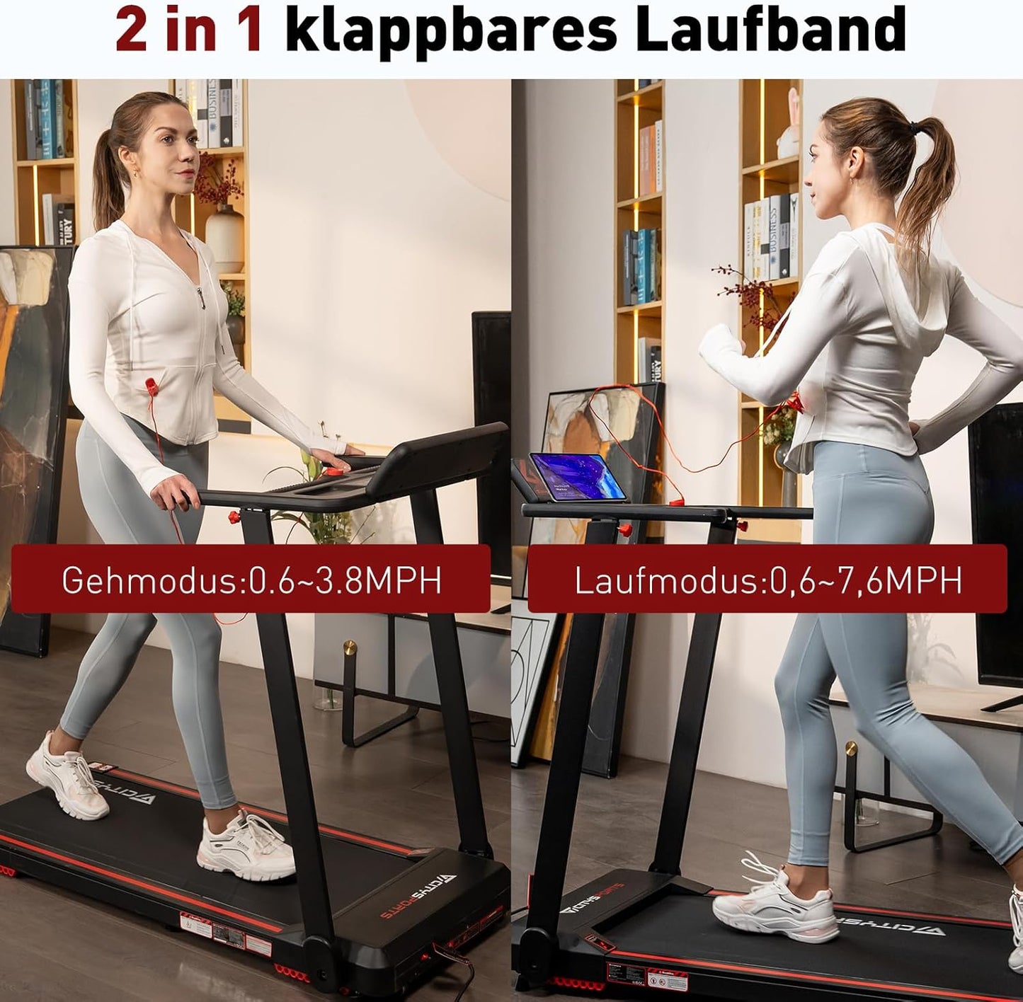 CITYSPORTS Electric Treadmill, Folding Treadmill for Home up to 12 km/h, with LED Display, App and 360° Tablet Holder, Compact Walking Pad for Home and Office
