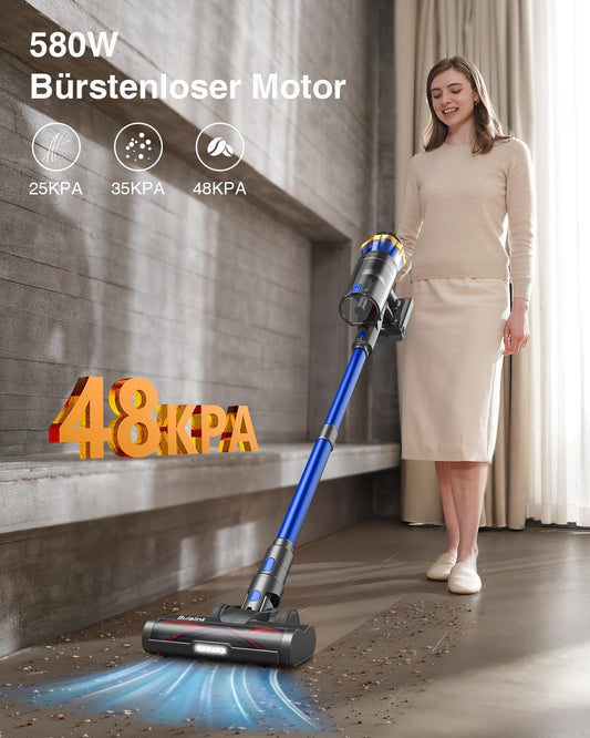 Battery Vacuum Cleaner 45000 Pa/550 W/65 Min, 1.6 L Wireless Vacuum Cleaner with Display, Anti-Tangle Brush, Self-Standing, Wall Charging Station, 8-Layer Filtration, Ultra Quiet, for Pet Hair/Carpets